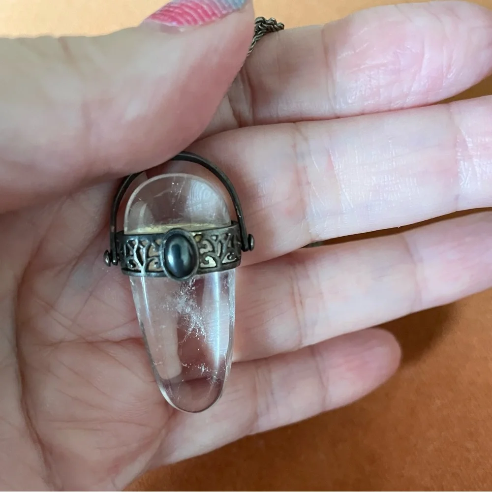 Natural Crystal, Hematite and Sterling Silver necklace. - Picture 3 of 6